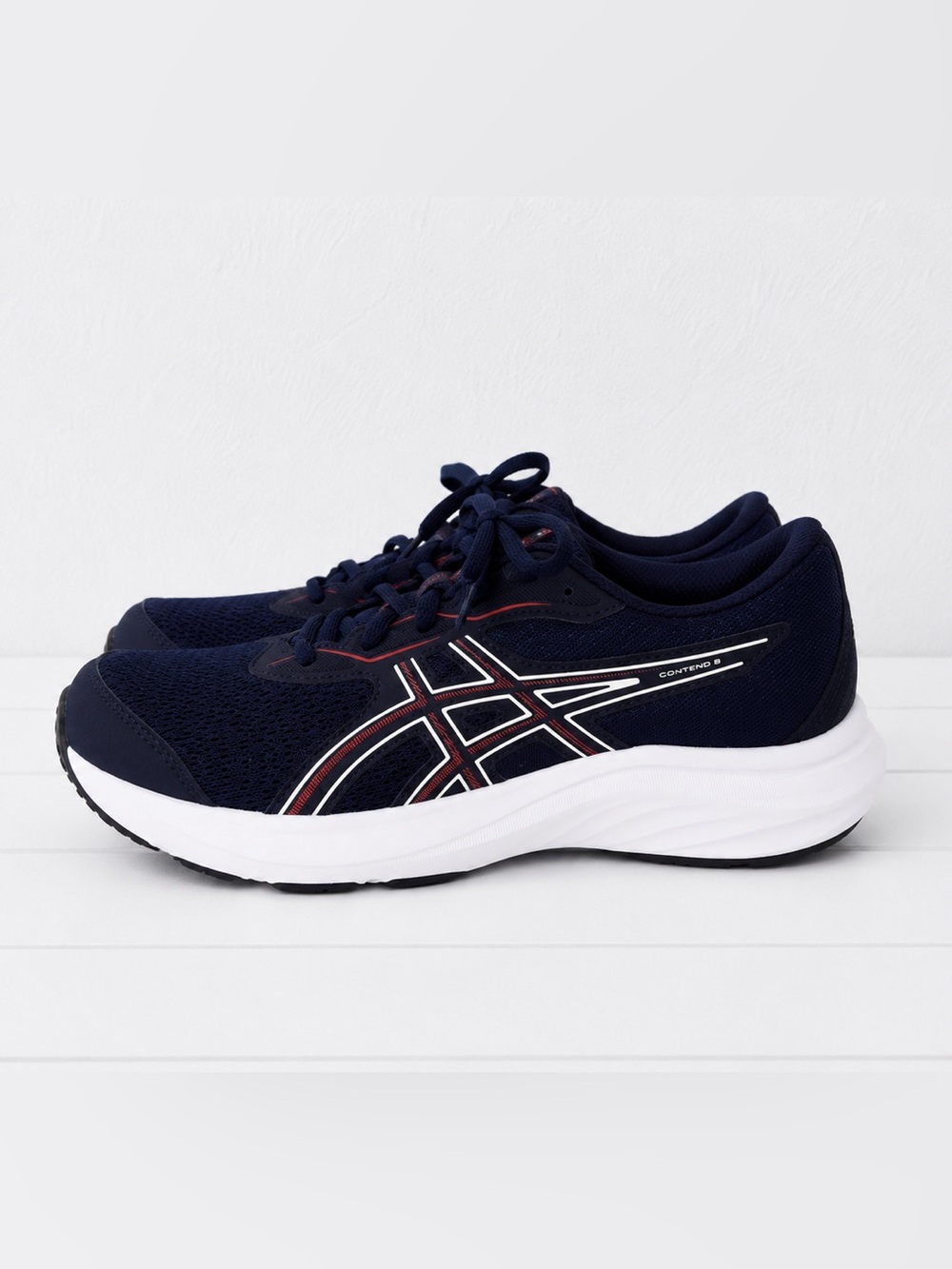 Asics Midnight Navy, Flash Red and White Contend 9 GS Athletic Sneakers 3.5 NIB